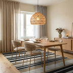 Classic Black, White, Tan Stripes Rug - Dining Room View