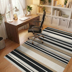 Classic Black, White, Tan Stripes Rug - Office View