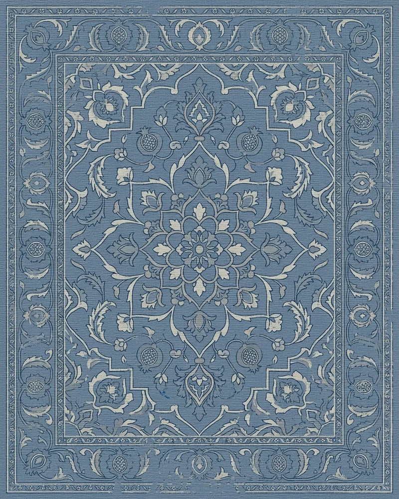 Classic Blue Floral Medallion Frame Rug - Cutout View