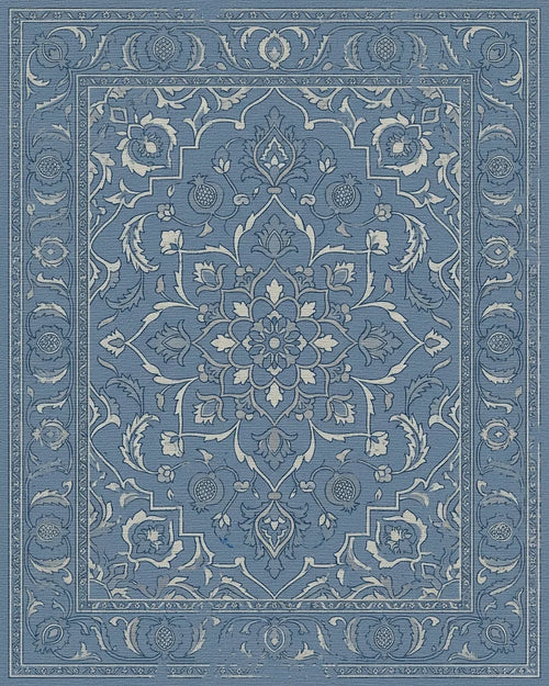 Classic Blue Floral Medallion Frame Rug - Cutout View