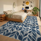 Classic Blue Leaf Archway Rug Bedroom View
