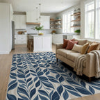 Classic Blue Leaf Archway Rug Living Room View
