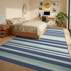 Classic Blue White Green Striped Rug Bedroom View