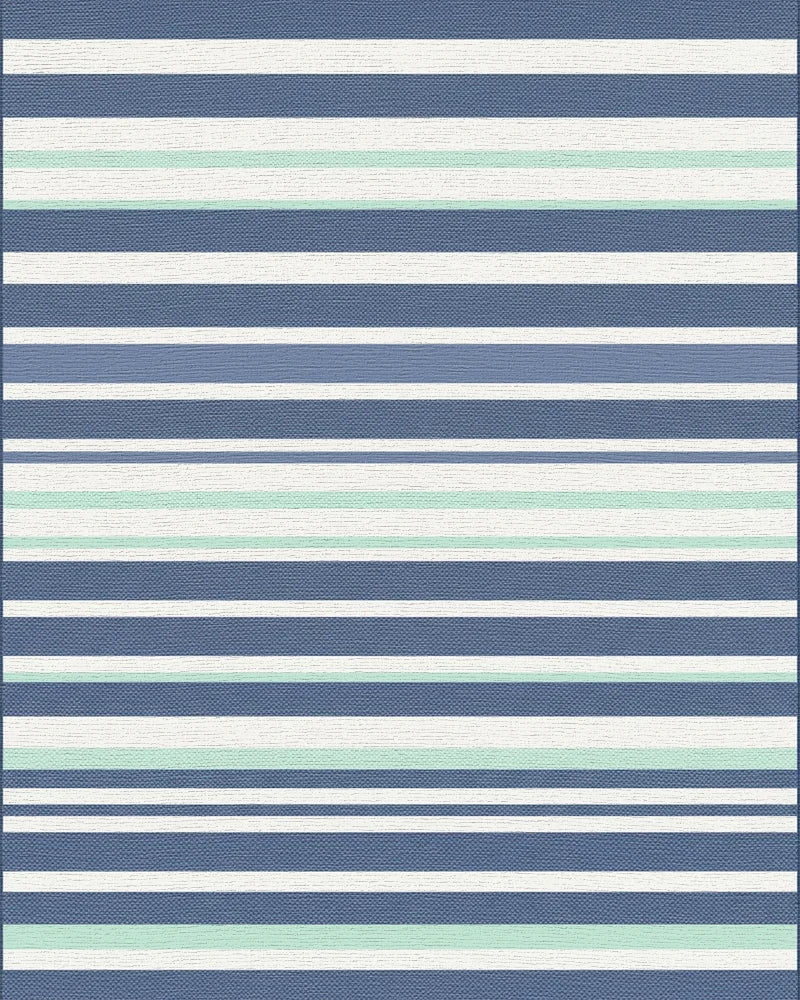 Classic Blue White Green Striped Rug - Cutout View