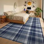 Classic Blue White Plaid Blanket Rug - Bedroom View