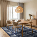 Classic Blue White Plaid Blanket Rug - Dining Room View