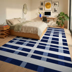 Classic Blue White Plaid Buffalo Check Rug - Bedroom View