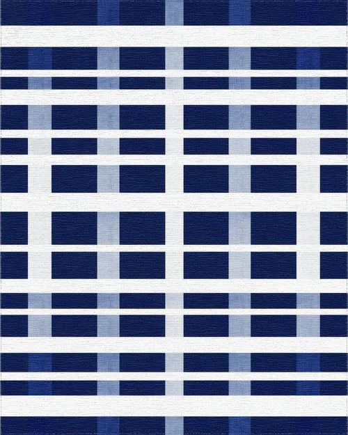 Classic Blue White Plaid Buffalo Check Rug - Cutout View