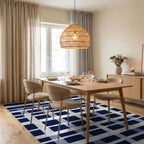 Classic Blue White Plaid Buffalo Check Rug - Dining Room View