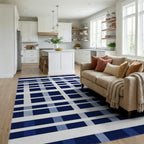 Classic Blue White Plaid Buffalo Check Rug - Living Room View