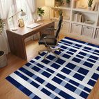 Classic Blue White Plaid Buffalo Check Rug - Office View