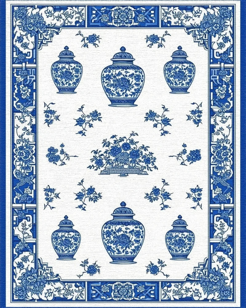 Classic Blue White Vase Floral Rug - Cutout View