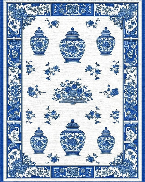 Classic Blue White Vase Floral Rug - Cutout View