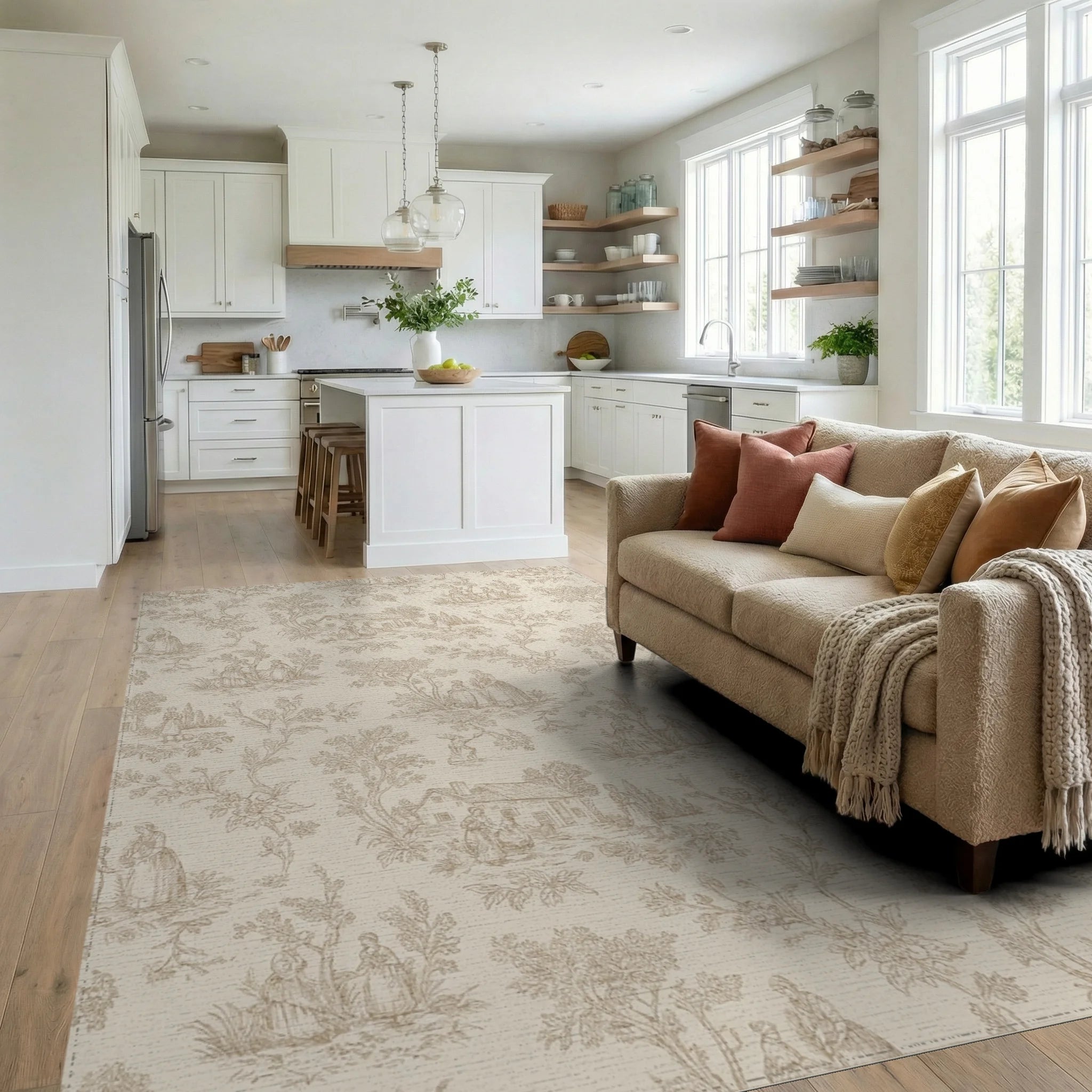 Classic Countryside Village Scene Rug Living Room View