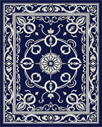 Classic Dark Blue White Floral Pattern Rug - Cutout View