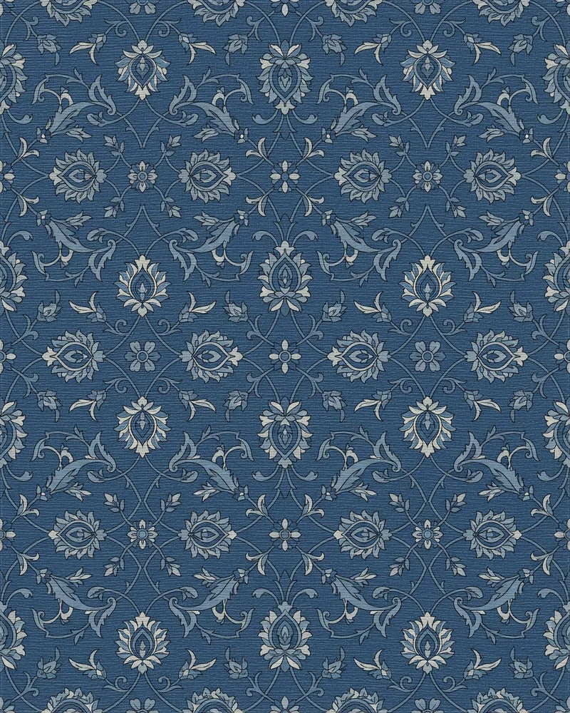 Classic Deep Blue Floral Vine Rug - Cutout View