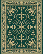Classic Emerald Gold Floral Border Rug - Cutout View
