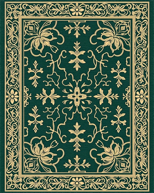Classic Emerald Gold Floral Border Rug - Cutout View