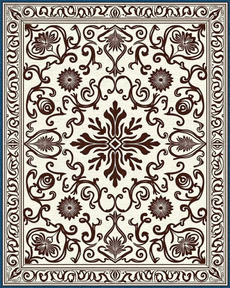Classic Floral Brown Cream Medallion Rug - Cutout View