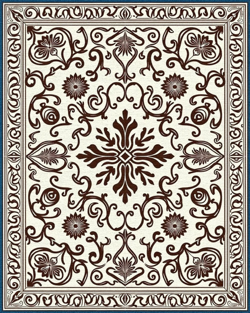 Classic Floral Brown Cream Medallion Rug - Cutout View