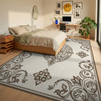 Classic Floral Emblem Border Design Rug Bedroom View
