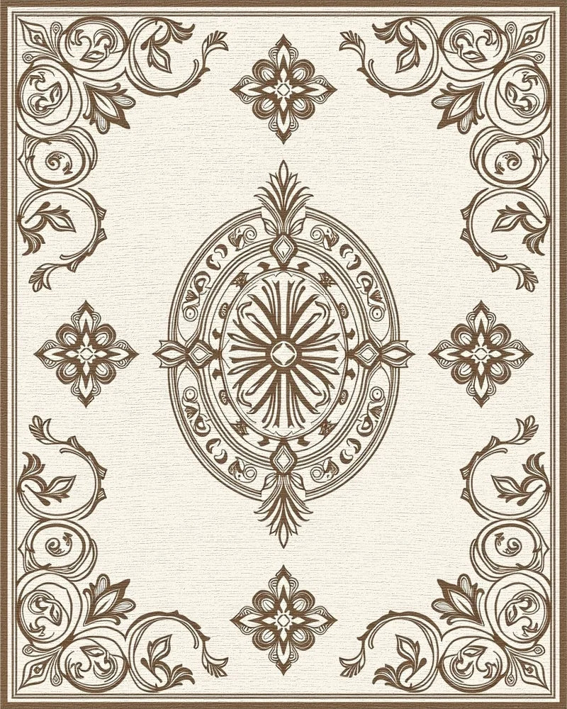 Classic Floral Emblem Border Design Rug - Cutout View