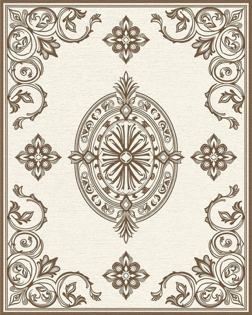 Classic Floral Emblem Border Design Rug - Cutout View