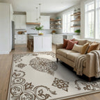 Classic Floral Emblem Border Design Rug Living Room View
