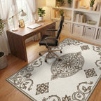 Classic Floral Emblem Border Design Rug Office View