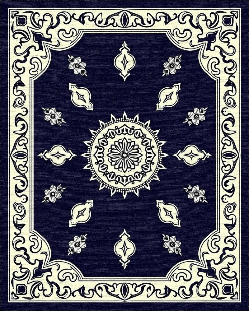 Classic Floral Mandala Border Design Rug - Cutout View