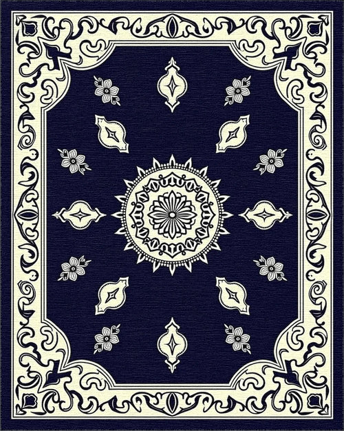 Classic Floral Mandala Border Design Rug - Cutout View