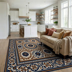 Classic Floral Medallion Bordered Rug Living Room View