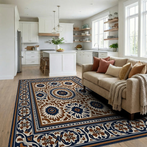 Classic Floral Medallion Bordered Rug Living Room View