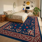 Classic Floral Medallion Red Blue Rug Bedroom View