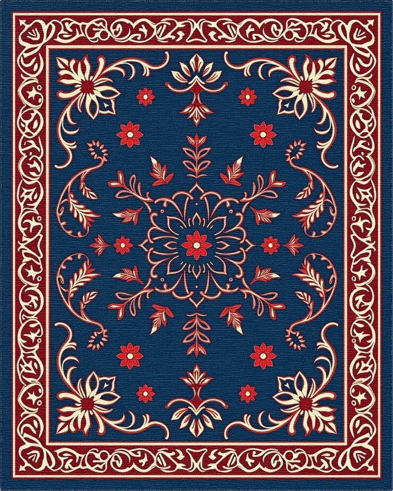 Classic Floral Medallion Red Blue Rug - Cutout View
