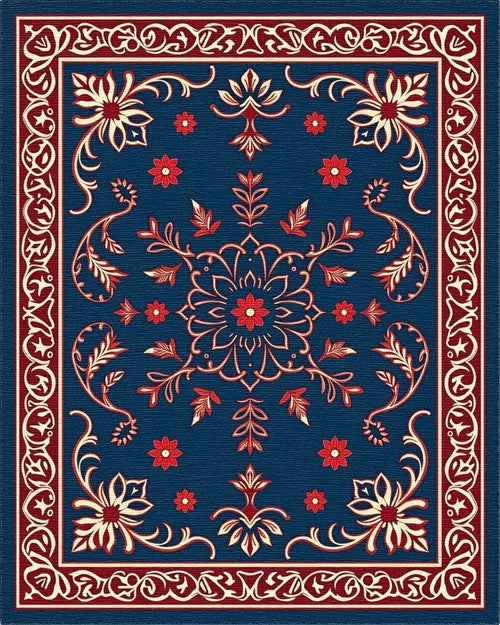 Classic Floral Medallion Red Blue Rug - Cutout View