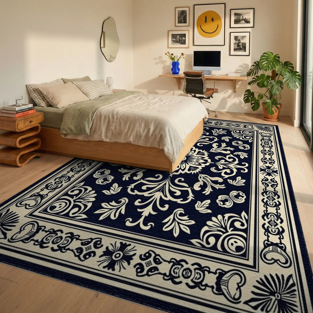 Classic Floral Ornament Patterned Rug Bedroom View