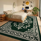 Classic Floral Scrollwork Damask Pattern Rug Bedroom View