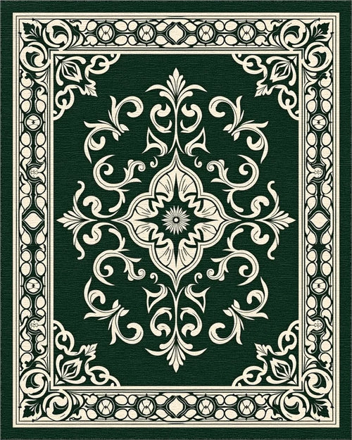 Classic Floral Scrollwork Damask Pattern Rug - Cutout View