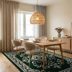 Classic Floral Scrollwork Damask Pattern Rug Dining Room View