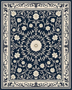 Classic Floral Scrollwork Navy Rug - Cutout View