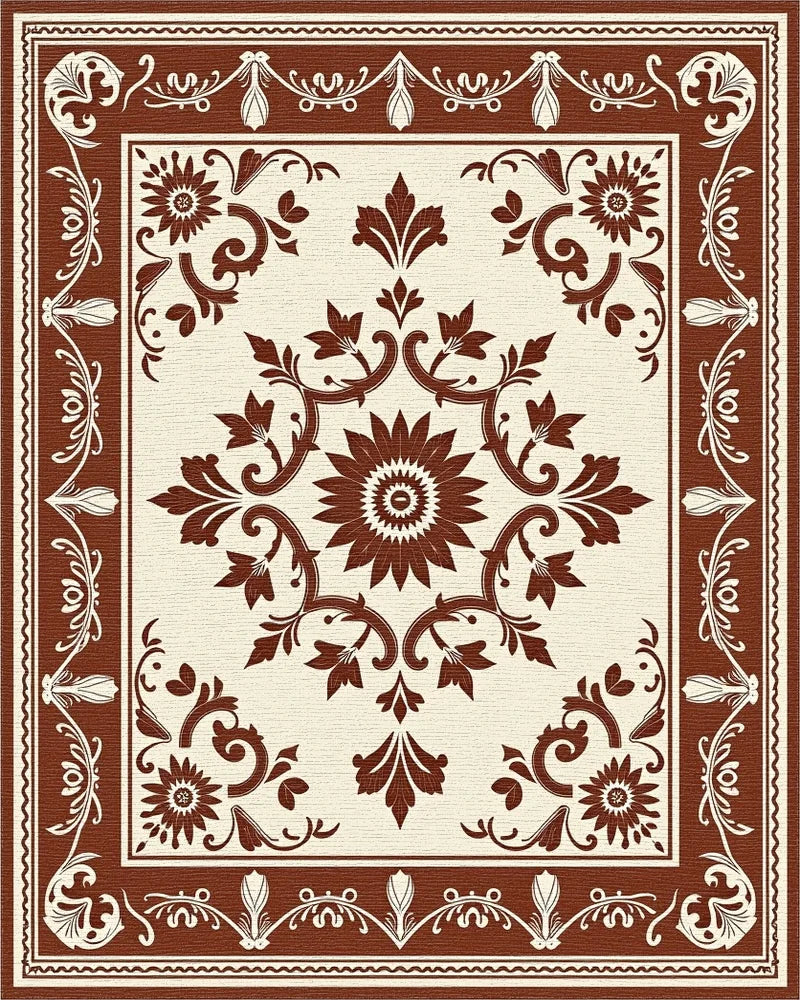 Classic Floral Scrollwork Repeating Pattern Rug - Cutout View