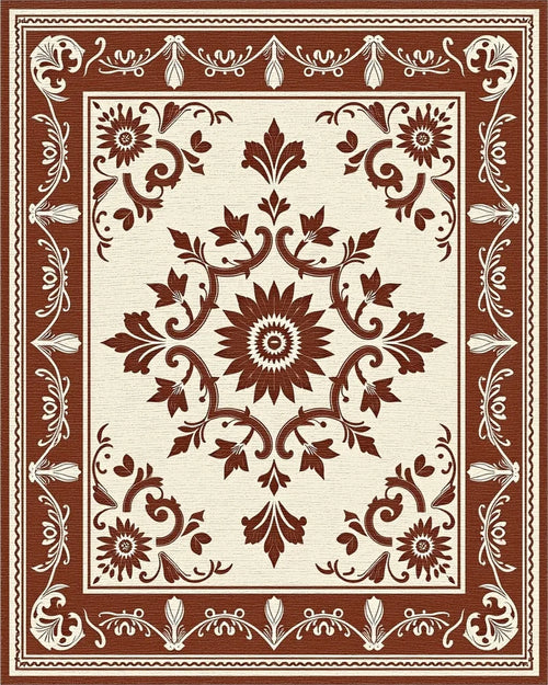 Classic Floral Scrollwork Repeating Pattern Rug - Cutout View