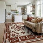 Classic Floral Scrollwork Repeating Pattern Rug Living Room View
