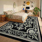 Classic Floral Symmetry On Black Rug Bedroom View