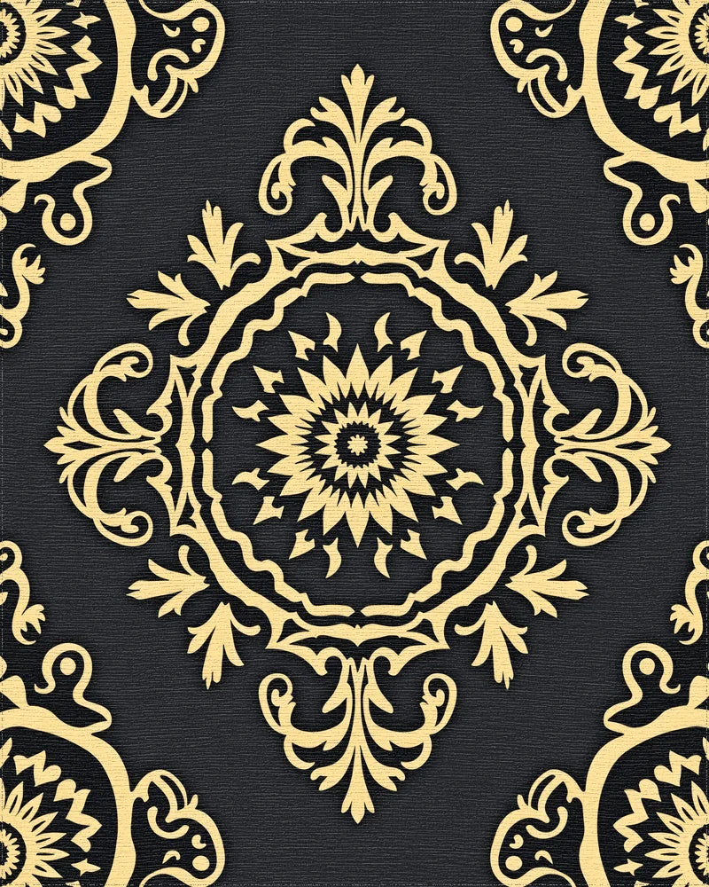 Classic Gold Floral Medallion Rug - Cutout View