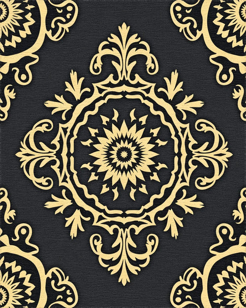 Classic Gold Floral Medallion Rug - Cutout View