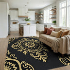 Classic Gold Floral Medallion Rug - Living Room View
