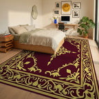 Classic Gold Floral Scroll Pattern Rug - Bedroom View