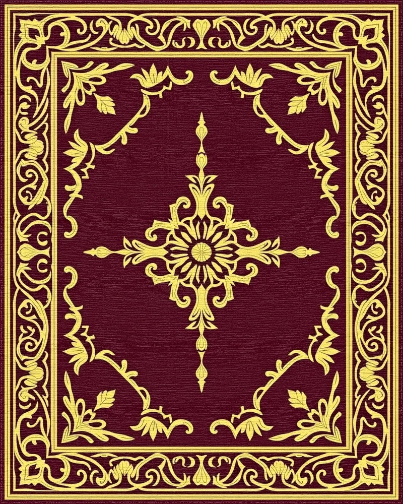 Classic Gold Floral Scroll Pattern Rug - Cutout View